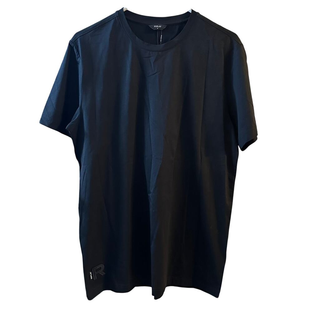 Replay M. Mercerized SS Men's Shirt Black Premium Cotton Tee Size‎ Large